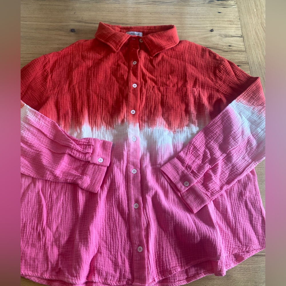 White Birch Button Down Long Sleeve Tye Dye Shirt Red Pink Women’s Large Prelove